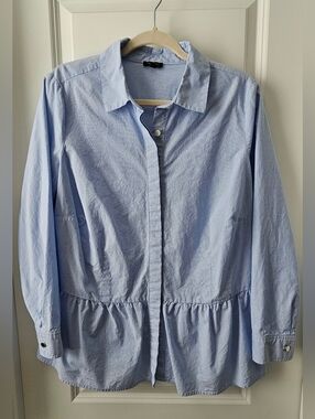 Talbots Light Blue Striped Button-Up Peplum Shirt